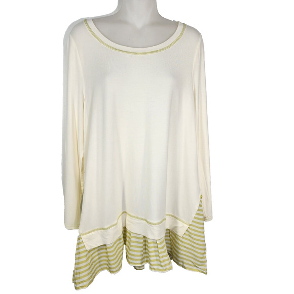 Matilda Jane Tunic Top Medium Ventriloquist Ruffled Striped Hem Flowy Scoop Neck - Picture 1 of 16